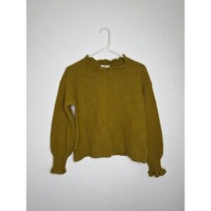 Madewell Ruffle Neck Pullover Sweater Mustard Merino Wool Blend Sz L Fits M